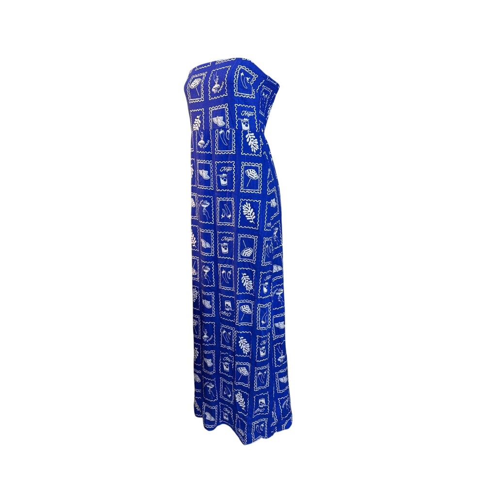 Paper Heart Maxi Dress Strapless Blue Linen Blend White Stamp Print size Medium - Picture 4 of 7